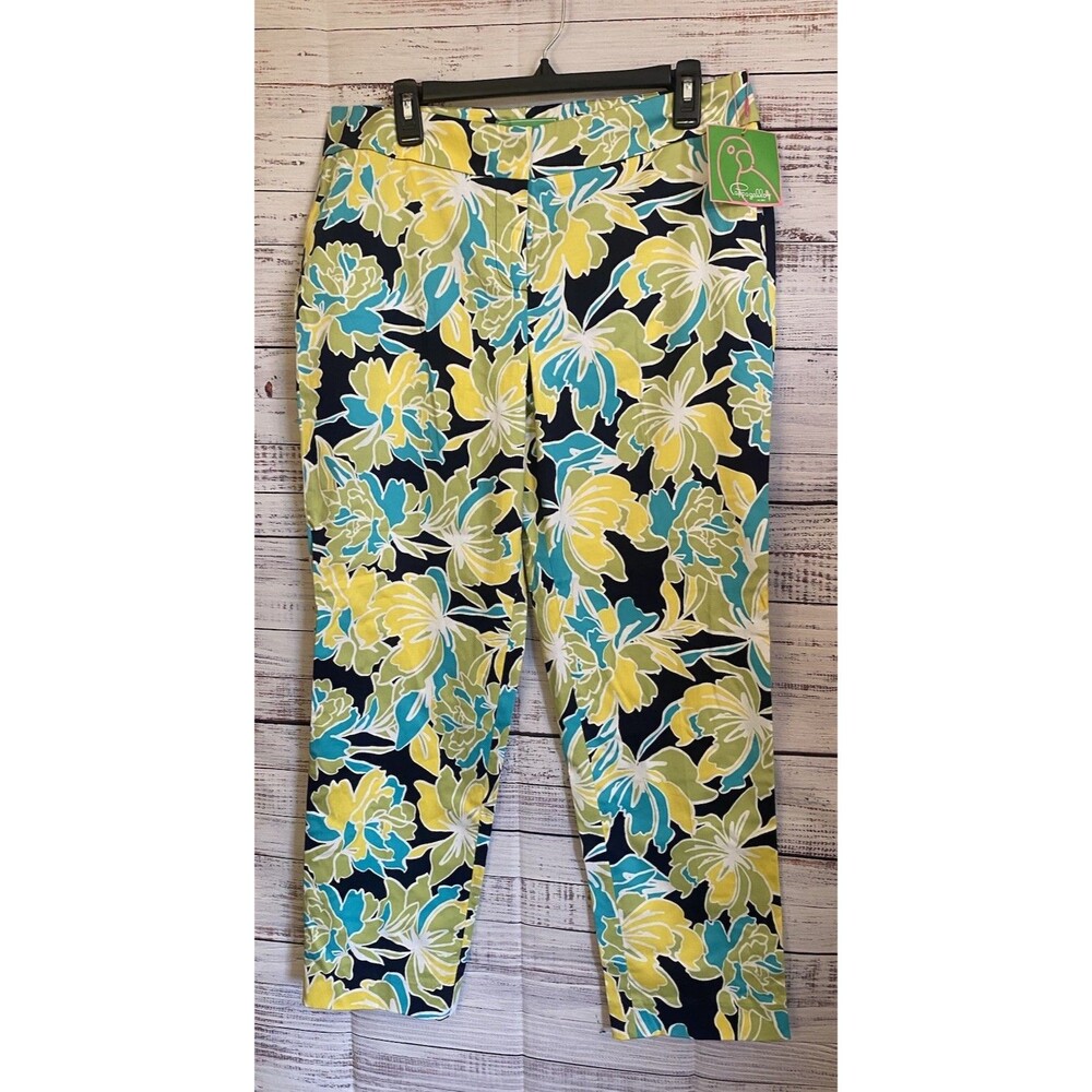 PAPPAGALLO Womens Size 10 Bright Summer Tropical Floral Print Pant Resort
